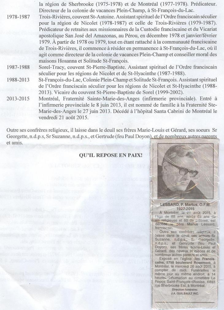 Qui était le frère Marius Lessard ofm