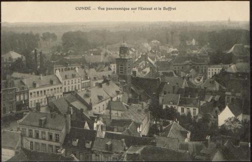 CONDÉ - Vue panoramique sur l'Escaut et le Beffroi (patrimoine-numerique.ville-valenciennes.fr)