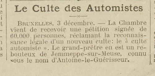 Le Culte des Automistes (Excelsior, 4 déc 1910)