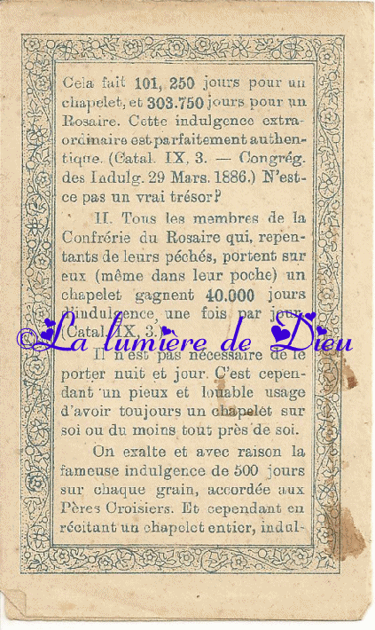 Un vrai trésor de précieuses indulgences du Rosaire