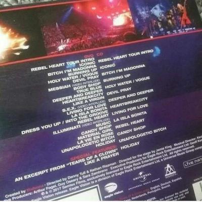 Have a look at the Rebel Heart Tour CD, DVD and Digipack