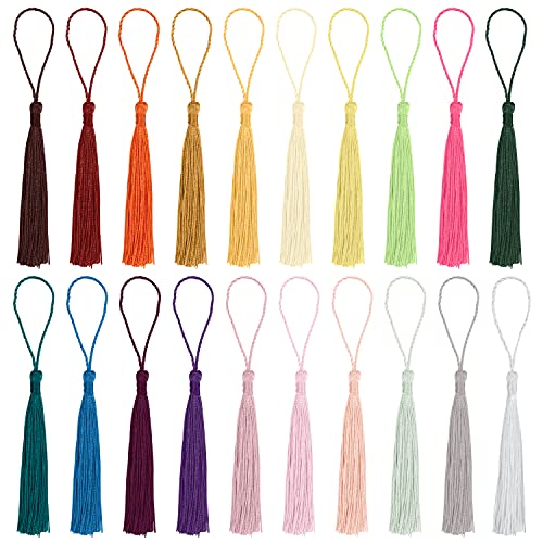 Handi Stitch Pompon Gland Imitation Soie (Lot de 300) - 13 cm - 20 Couleurs - Pompon Marque Page avec Boucle Cordon pour Confection de Bijoux, Accessoires d’Artisanat et Marques-Pages Pendants