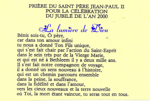 Prière du Saint Père Jean-Paul II pour la célébration du jubilé de l'an 2000