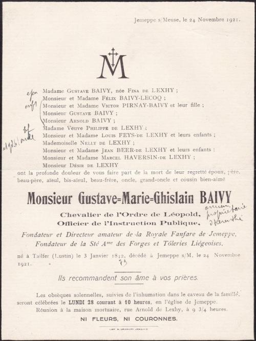Gustave Baivy, buste devant les écoles