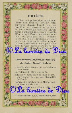 Oraisons jaculatoires de Saint Benoît Labre