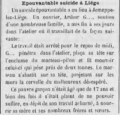 Suicide d'un ouvrier à Jemeppe (L'Écho Saumurois 19-20 nov 1894)