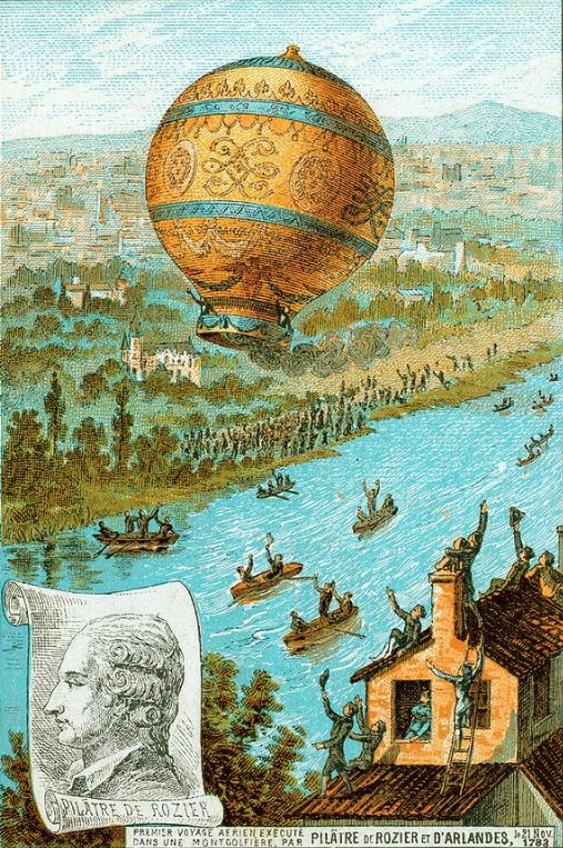 L'aÃ©rostat longe la Seine avec, Ã  son bord, PilÃ¢tre de Rozier et le marquis d'Arlandes, le 21 novembre 1783