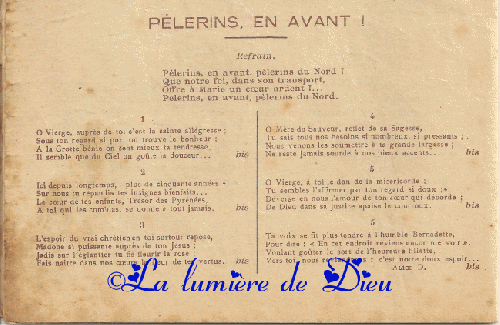 Cantiques pour la fête d'été de l'association des brancardiers et infirmiers du Nord à Lourdes