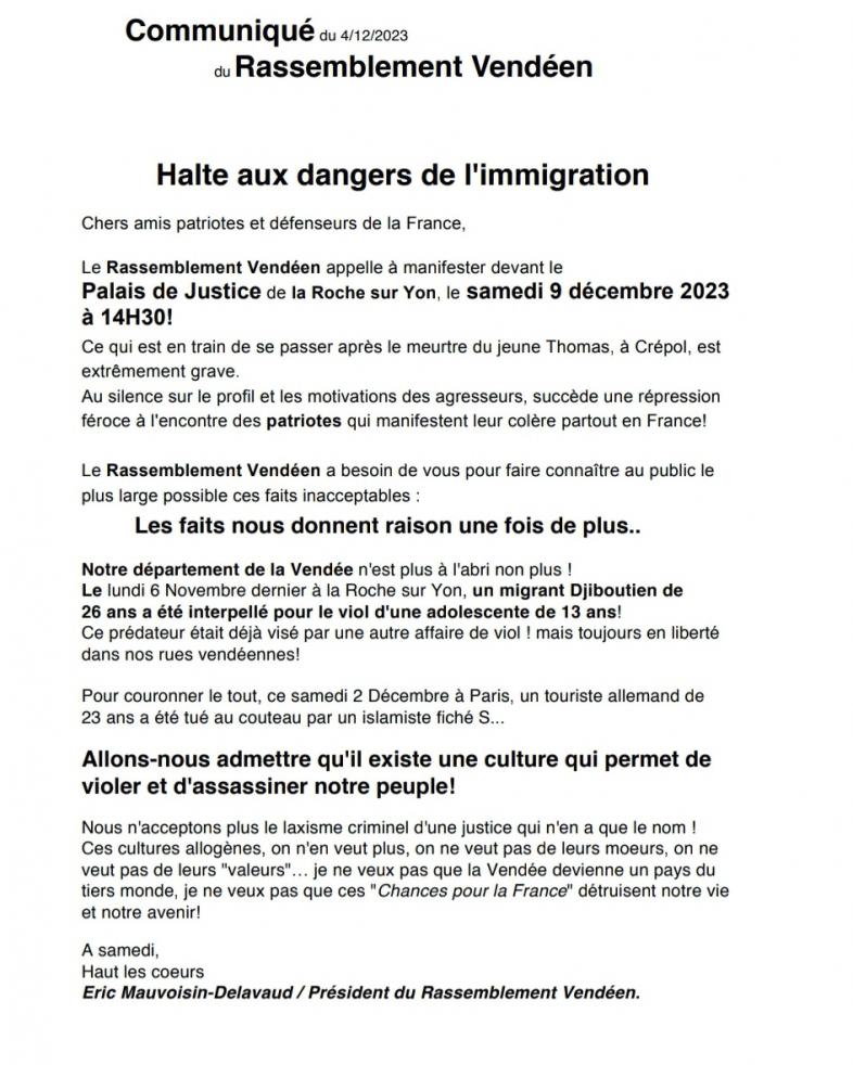 IMMIGRATION - Communiqué du 04 décembre 2023