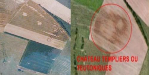 Le château de Langatte, deux vues aériennes, des dates différentes. (Géoportail et Google Earth)