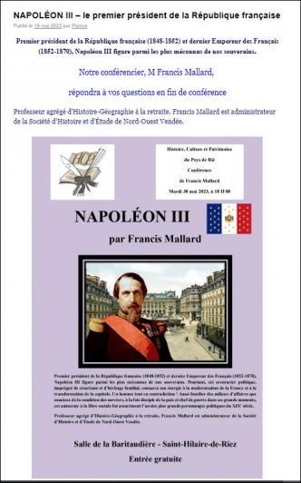 Conférence sur Napoléon III- Association Histoire Culture et Patrimoine 