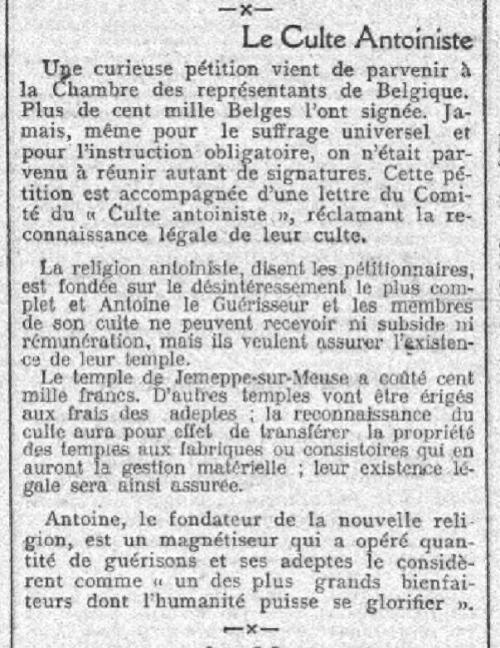 Le Culte Antoiniste (L'Aurore, 5 déc 1910)