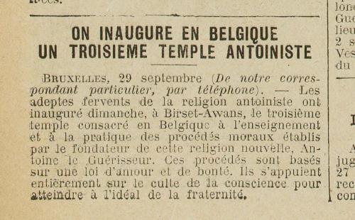 3e temple antoiniste (à Bierset) (Excelsior, 30 sept 1912)