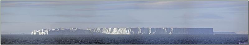 24/03/2022 suite : de retour sur le pont avant, on peut voir, au loin, Siple Island, l'approche se fera en pouvant admirer un spectacle d'Orques épaulards de type B (teinte gris/brun) 