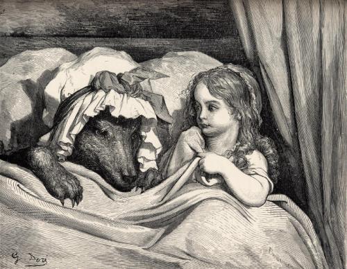Le Petit Chaperon Rouge et le loup déguisé en mère-grand