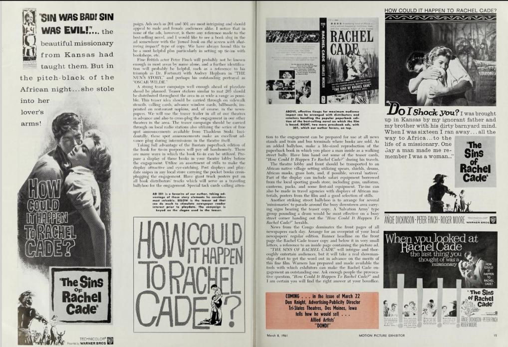 THE SINS OF RACHEL CADE BOX OFFICE USA 1961