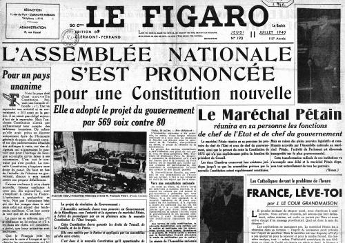 Le Figaro 11 juillet 1940 - Pleins pouvois à Pétain