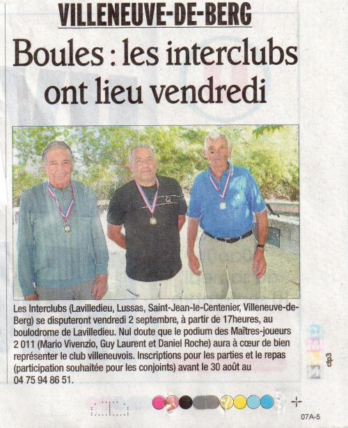 INTERCLUB VENDREDI 2 SEPTEMBRE 2011