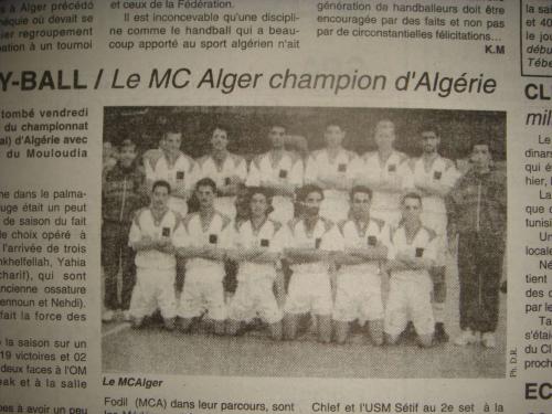MCA Volley-ball Messieurs Champion d'Algérie 1994-1995