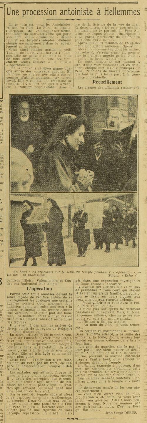 Procession à Hellemmes (Le Grand écho du Nord de la France 26 juin 1933)