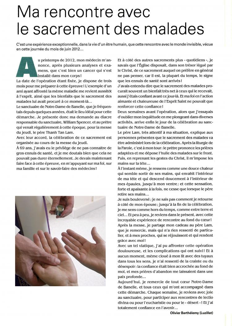 témoignage sacrement des Malades
