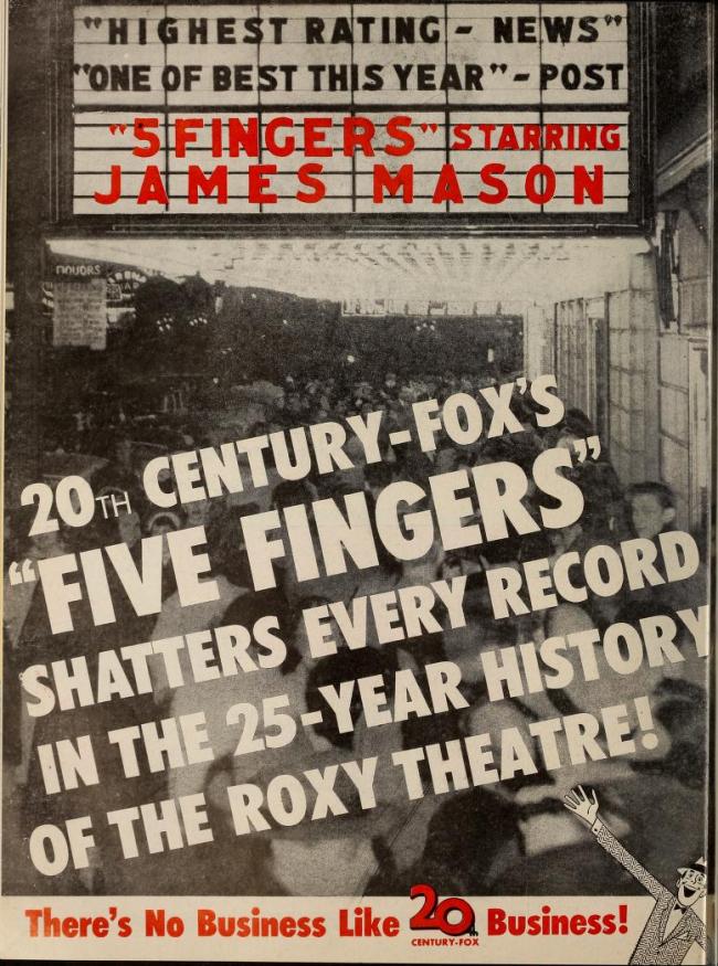 5 FINGERS BOX OFFICE USA 1952