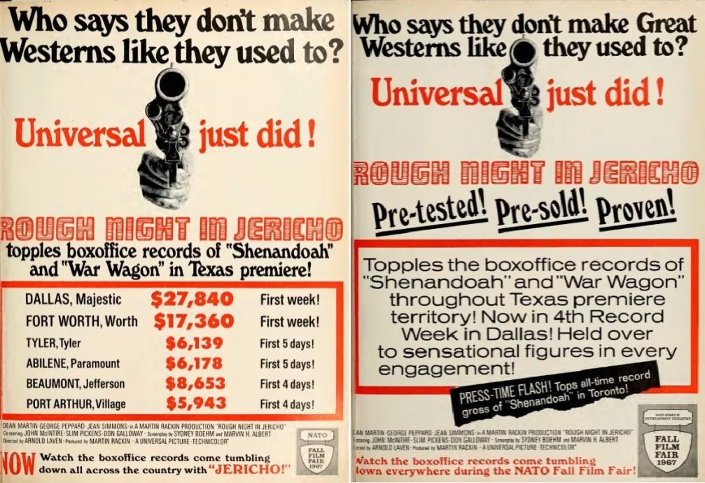 ROUGH NIGHT IN JERICHO box office usa 1967