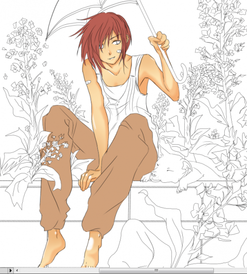 • Garçon et son chien parmi les fleurs (WIP)