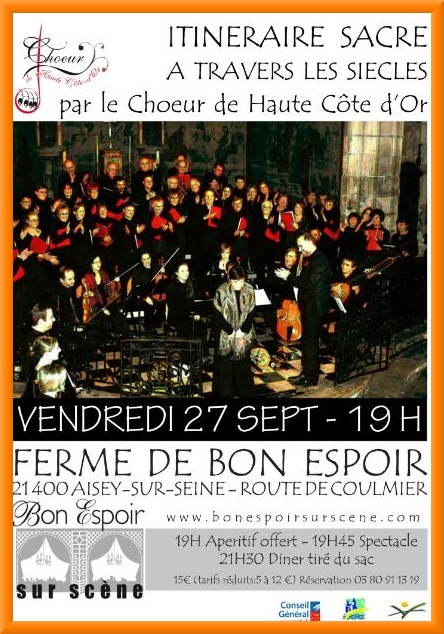 Le Chœur de Haute Côte d'Or donnera un concert à Bon Espoir le 27 septembre