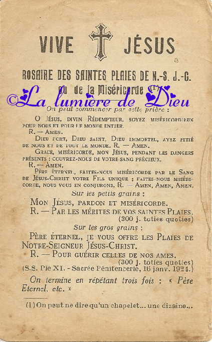 Rosaire des saintes plaies de N.S.J.C. ou de la Miséricorde