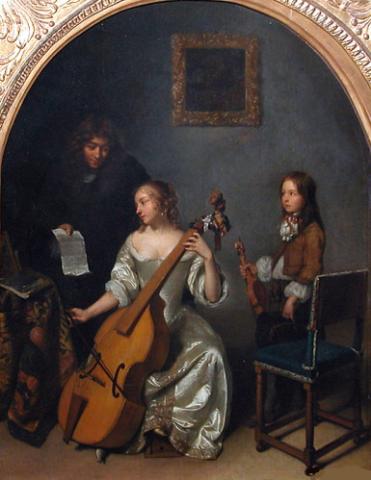 Caspar Netscher la leçon de basse viole16ème siècle holl