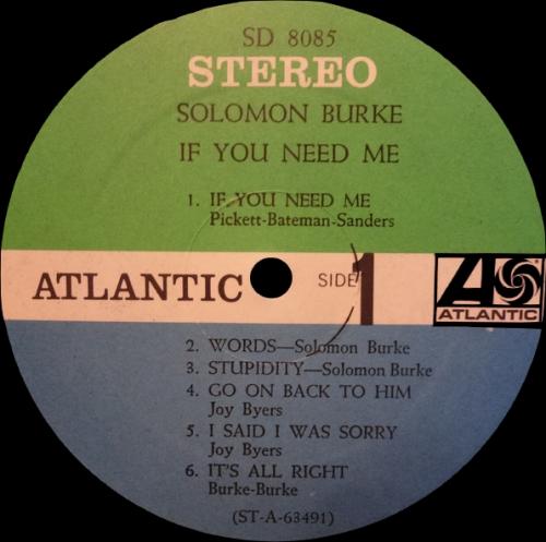 Solomon Burke : Album " If You Need Me " Atlantic Records SD 8085 [ US ] en 1963