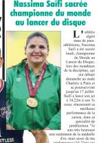 Saifi Nassima Championne du Monde au Disque à Paris