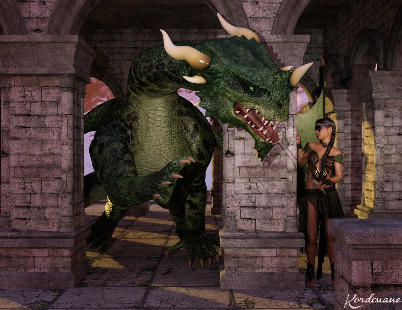 Fond d'écran : Dragon et aventurière