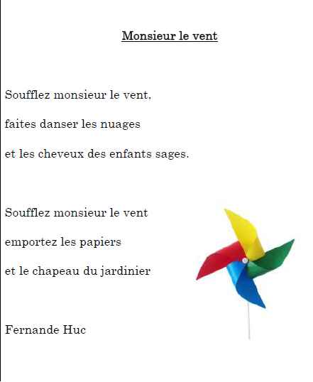 Comptine GS : "Monsieur le vent"