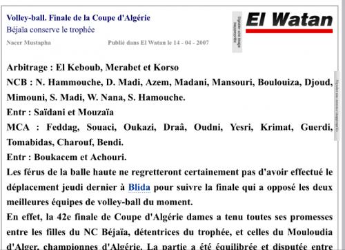 2007 MCA Dames Finaliste de la Coupe d'Algérie