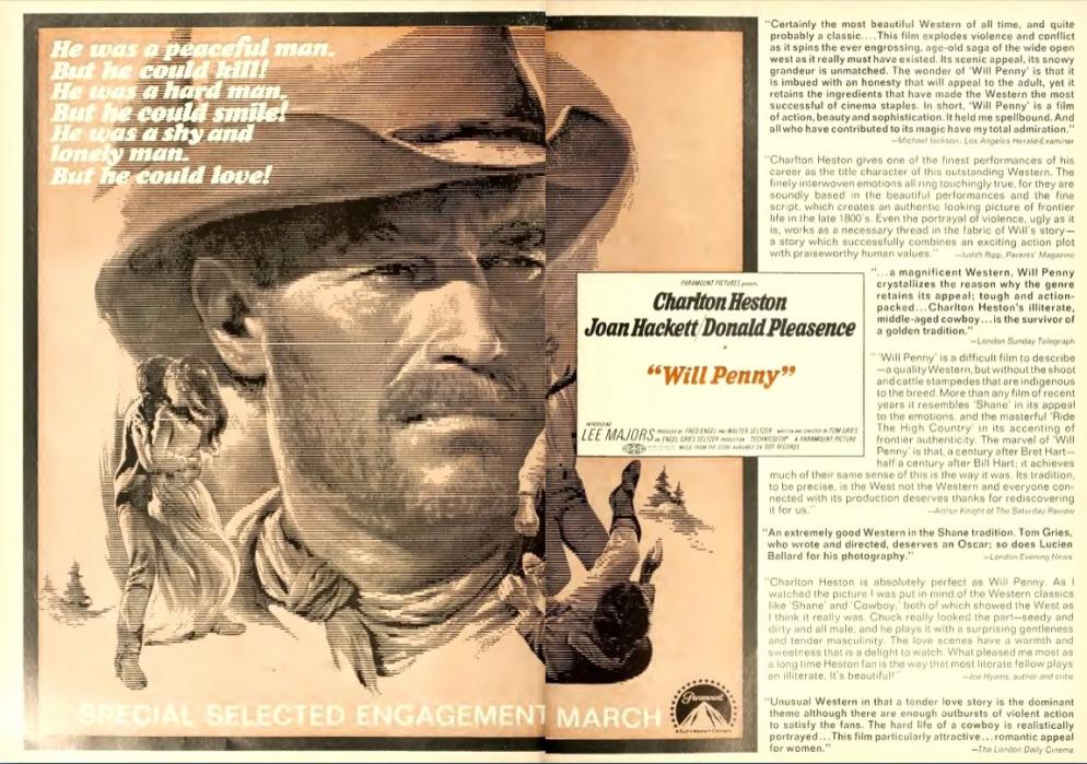 WILL PENNY  BOX OFFICE USA 1968