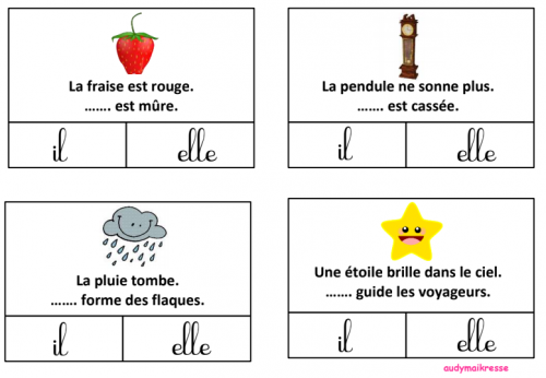 Cartes à pinces sur les pronoms 