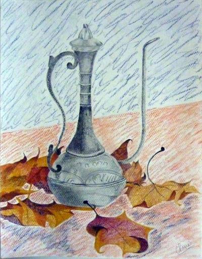 Cafetière turque et feuilles mortes