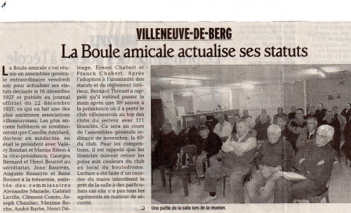 LA BOULE AMICALE ACTUALISE SES STATUTS