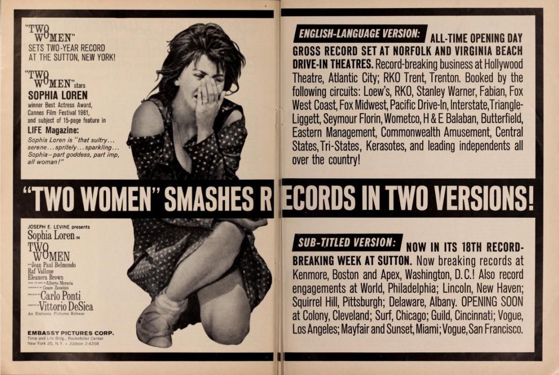 TWO WOMEN (LA CIOCARA) box office usa 1961