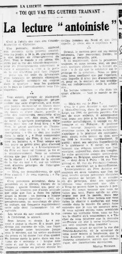 La lecture ''antoiniste'' (La Liberté, 29 juillet 1934)