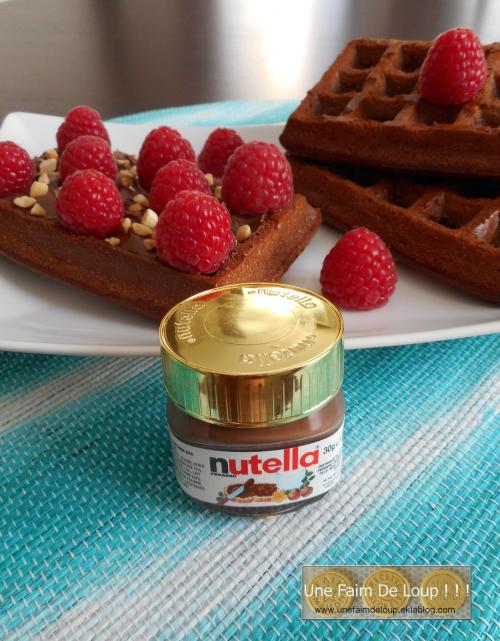Gaufres moelleuses au chocolat, nutella et framboises