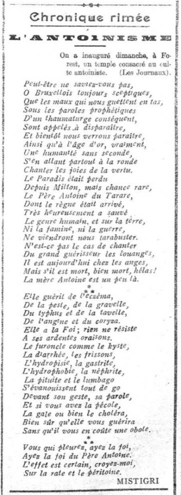 Chronique rimée - Forest (Le Messager de Bruxelles, 13 août 1916)(Belgicapress)