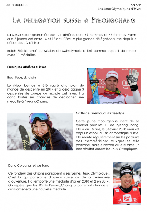 Délégation suisse aux JO 2018
