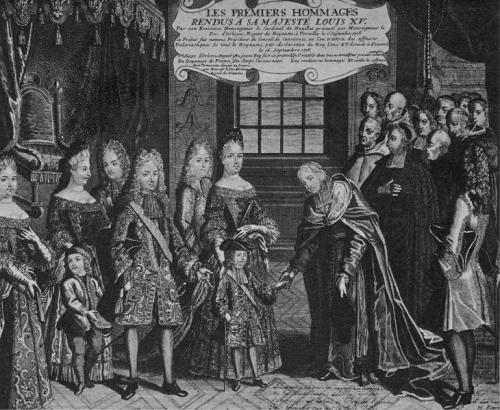 Le jeune Louis XV reçoit l'hommage du cardinal de Noailles le jour même de la mort de Louis XIV