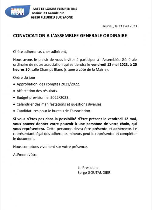 ALF - CONVOCATION ASSEMBLÉE GÉNÉRALE 