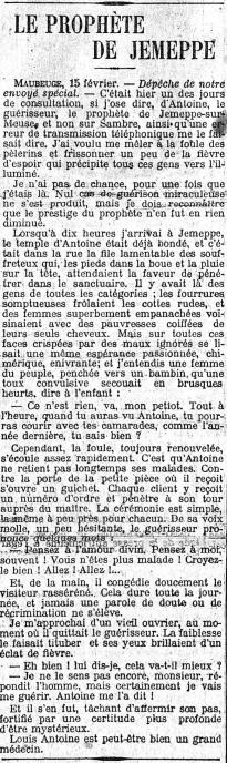 Le Prophète de Jemeppe (Le Matin 16 février 1909)