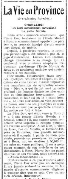 Le culte Doriste (Le Messager de Bruxelles, 28 mai 1916)(Belgicapress)
