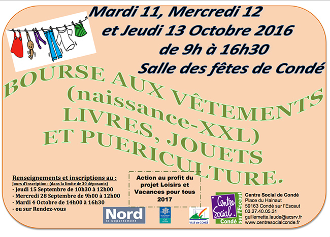 Bourse aux vêtements, jouets, puériculture, à Condé-sur-l'Escaut